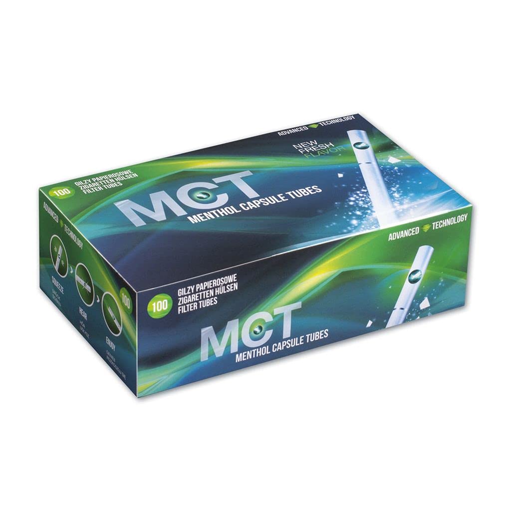 MCT Menthol Capsule Tube Click Filtertubes Long Size Full 20 mm Filter Cigarette Tubes - 100 Tubes Per Box