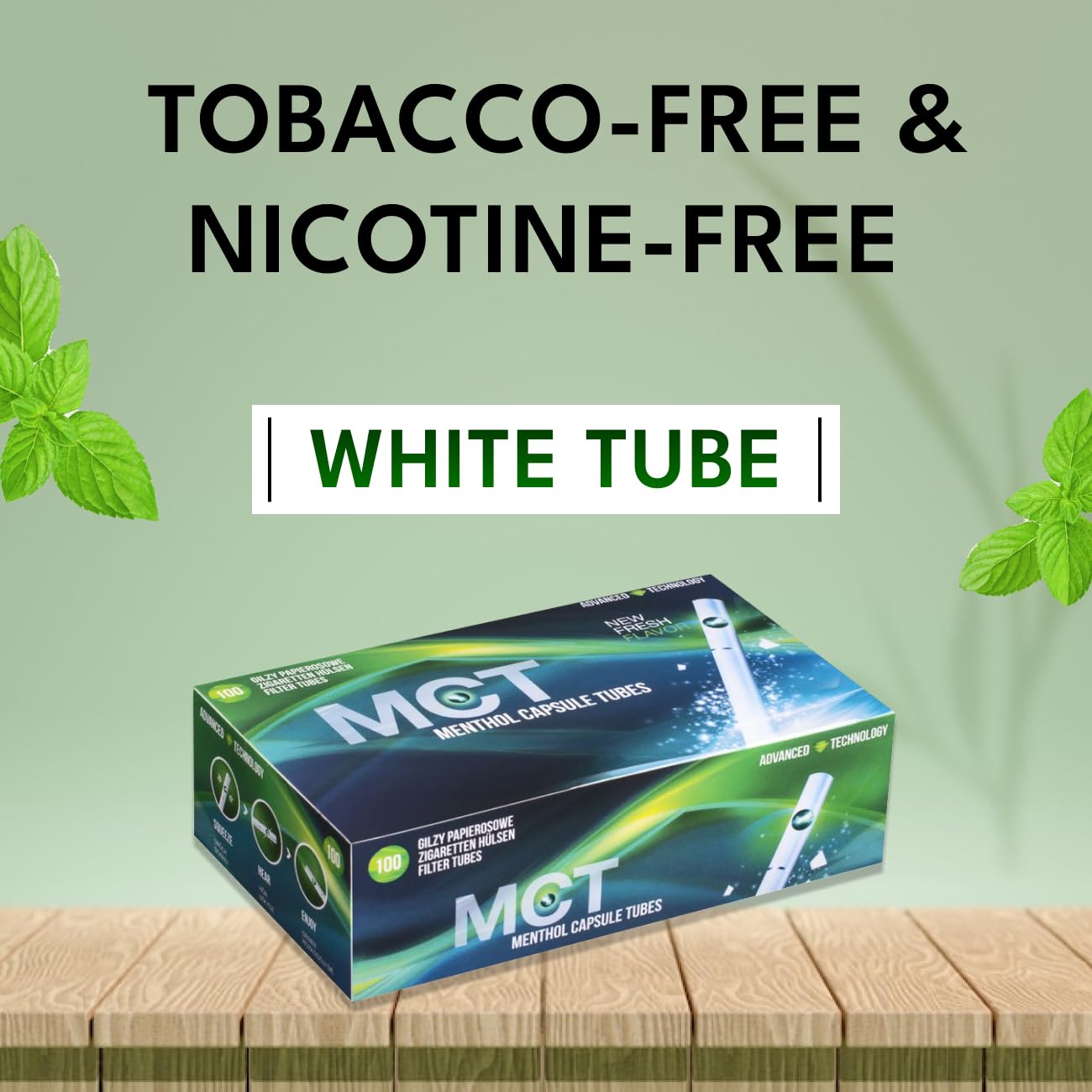 MCT Menthol Capsule Tube Click Filtertubes Long Size Full 20 mm Filter Cigarette Tubes - 100 Tubes Per Box