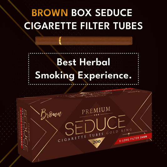 Seduce Premium - King Size Full 24 mm Filter Cigarette Tubes BROWN Gold Ring (15% Longer Tube Than Others Brands)- 200 Tubes Per Box