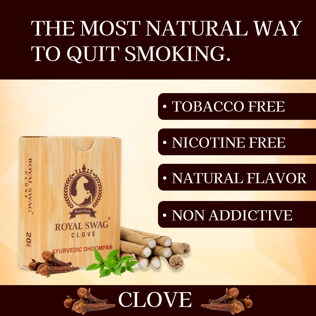 ROYAL SWAG Ayurvedic Herbal Bidi For Smoking 100% Tobacco-Free, Nicotine-Free (Pack Of 400 Sticks) With 20 ml Shot Spray Satisfy Nicotine Craving (Smoking Cessation)