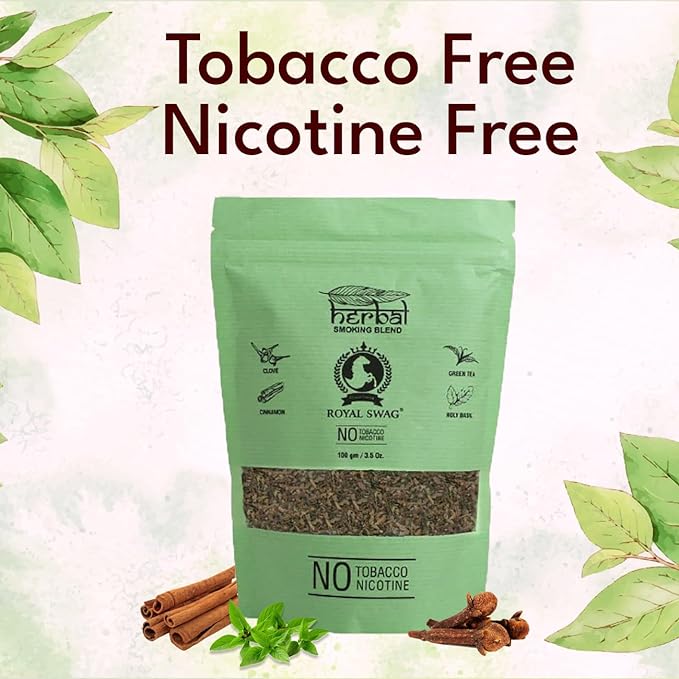 Tobacco & Nicotine Free Smoking Mixture With 100% Natural Herbal Smoking Blend 1 Pack - 100gm With Wooden Pipe