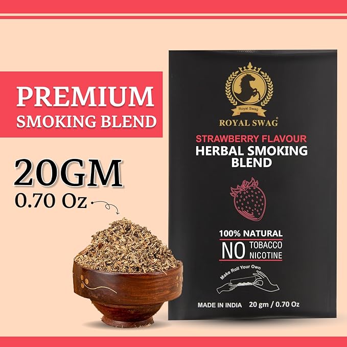 100% Tobacco Free & Nicotine Free Ayurvedic Herbal Smoking Mixture Blend 20 gram - Strawberry Flavor | Perfect for RYO Make Your Own Roll
