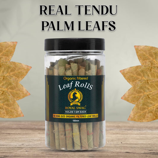 Natural Tendu Leaves Ready To Use Leaf Roll Cones With Filter(Jar Of 50 Rolls)