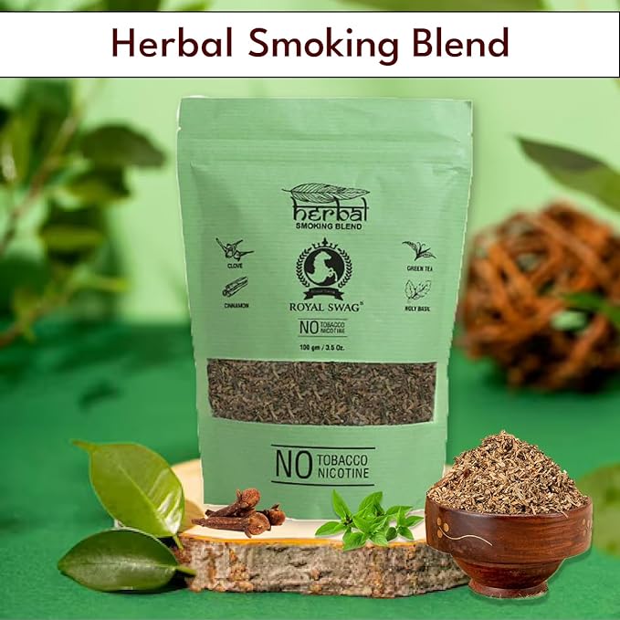 Tobacco & Nicotine Free Smoking Mixture With 100% Natural Herbal Smoking Blend 1 Pack - 100gm With Wooden Steel Pipe