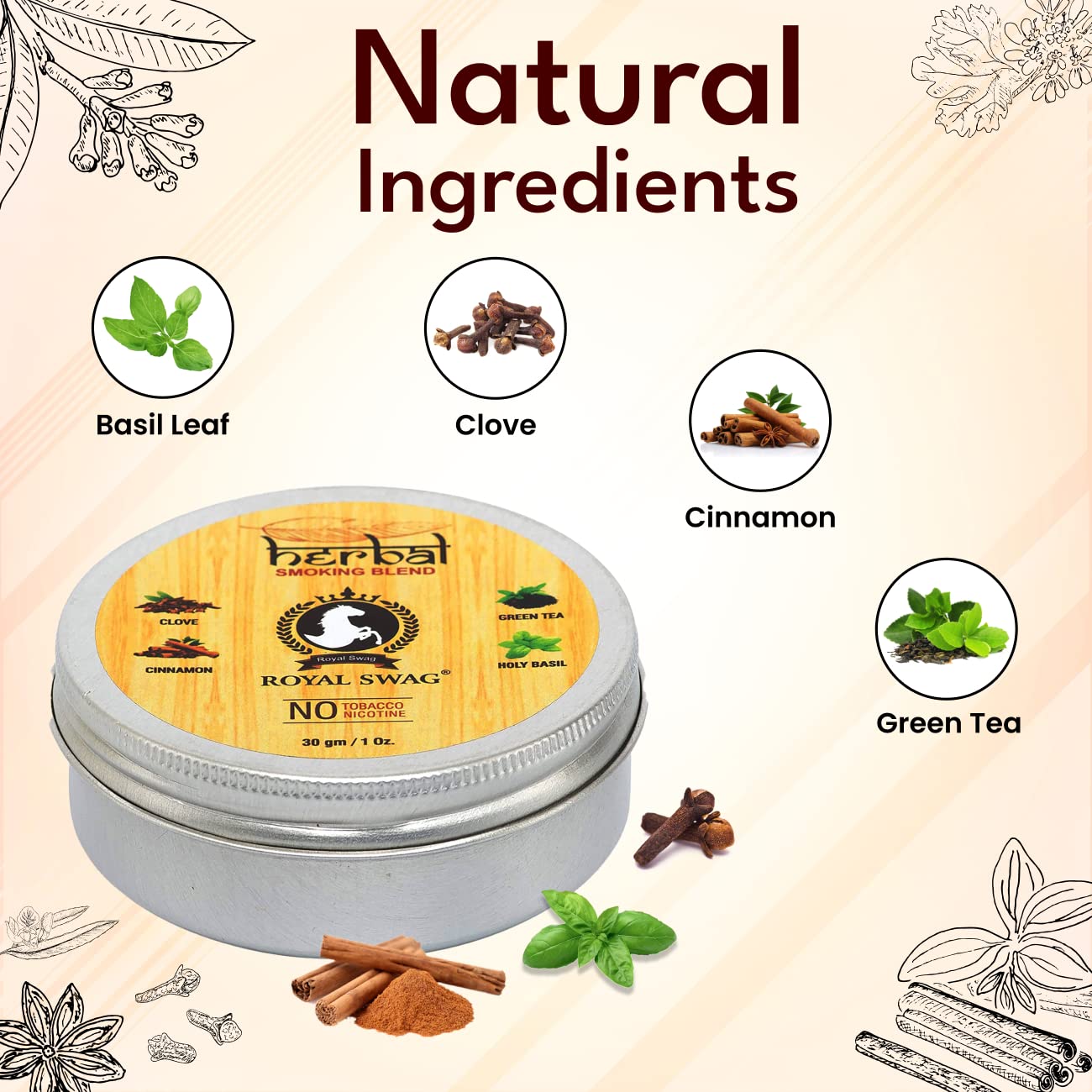 100% Tobacco-Free & Nicotine-Free Smoking Mixture With 100% Natural & Ayurvedic Herbal Smoking Blend 1 Pack (1 oz/ 30g) With Wooden Brown Pipe|Helps To Quit Smoking (Smoking Cessation)