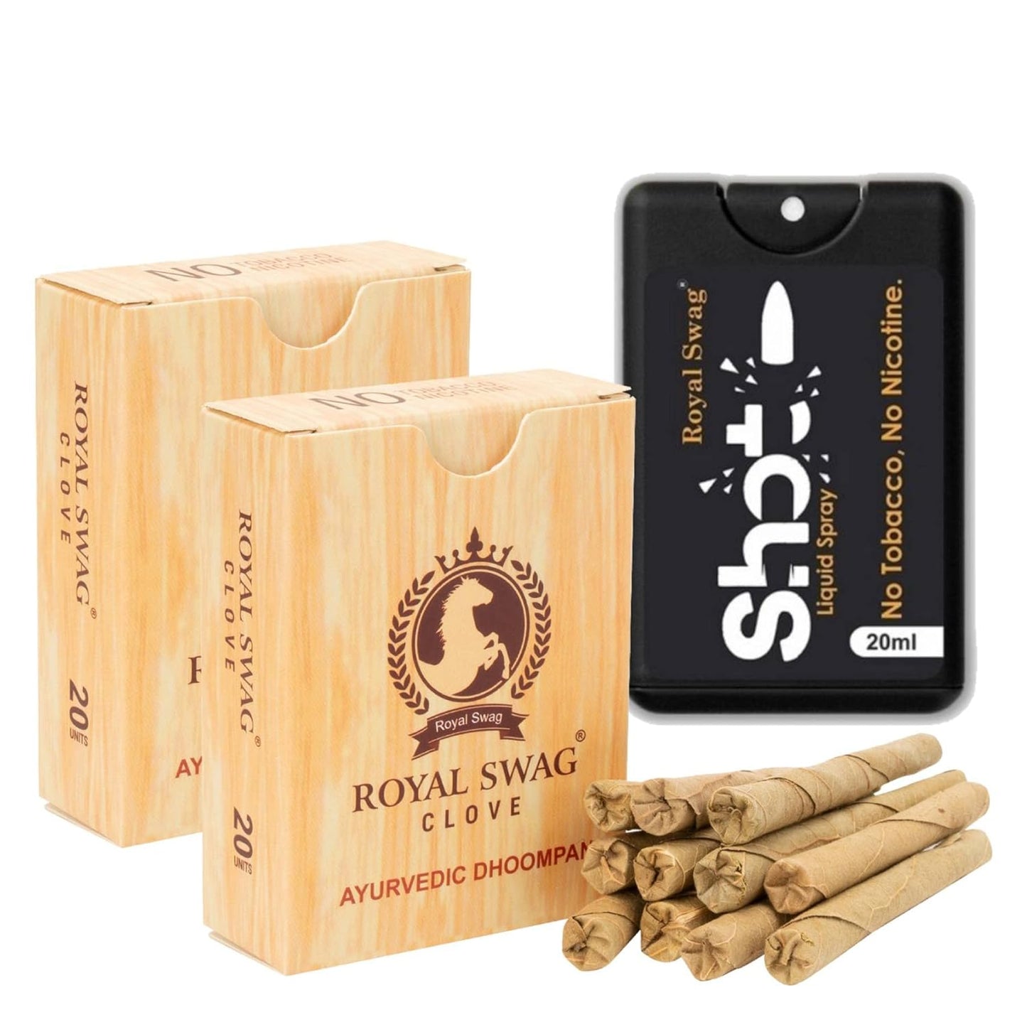 ROYAL SWAG Ayurvedic Herbal Bidi For Smoking 100% Tobacco-Free, Nicotine-Free (Pack Of 200 Sticks) With 20 ml Shot Spray Satisfy Nicotine Craving (Smoking Cessation)