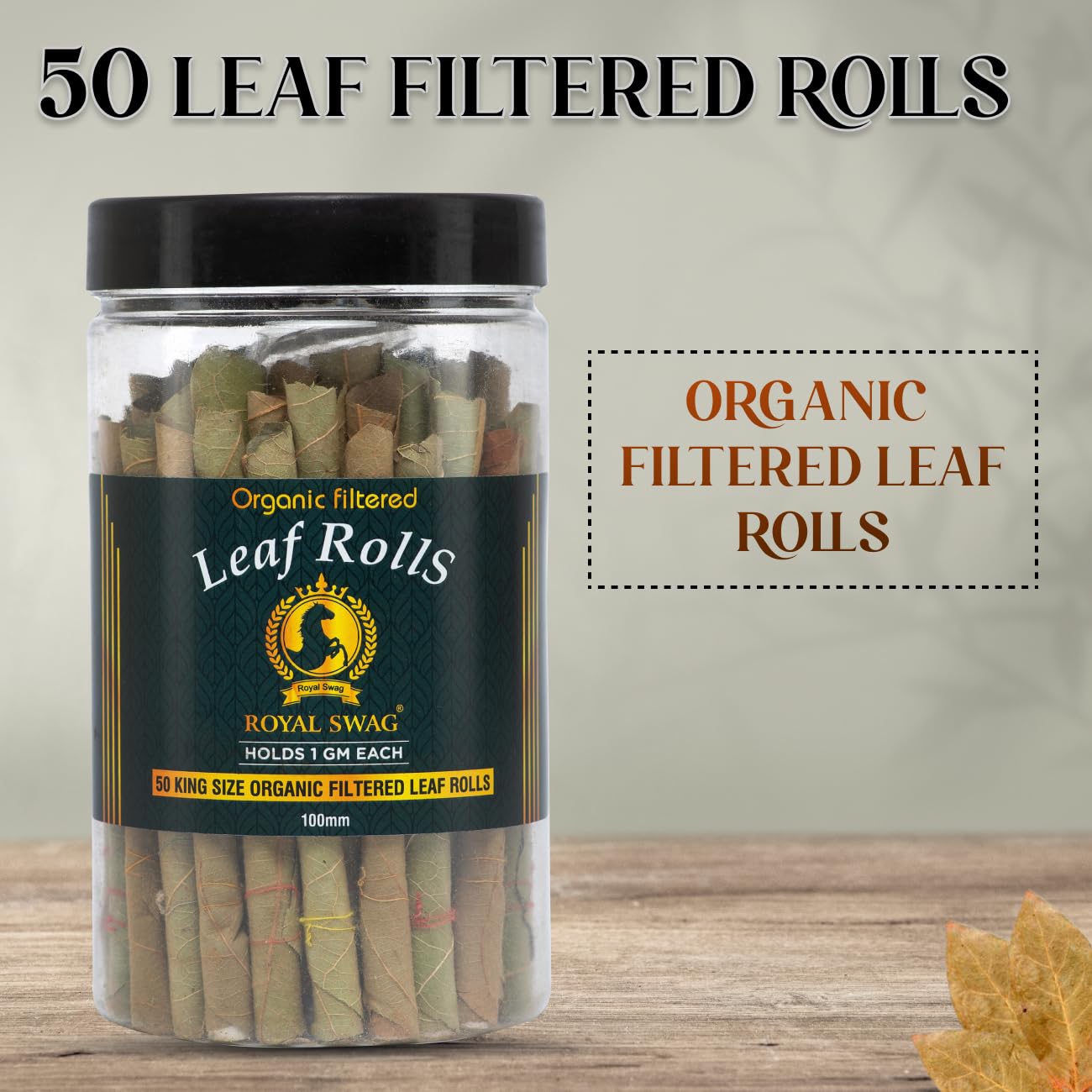 Natural Tendu Leaves Ready To Use Leaf Roll Cones With Filter(Jar Of 50 Rolls)