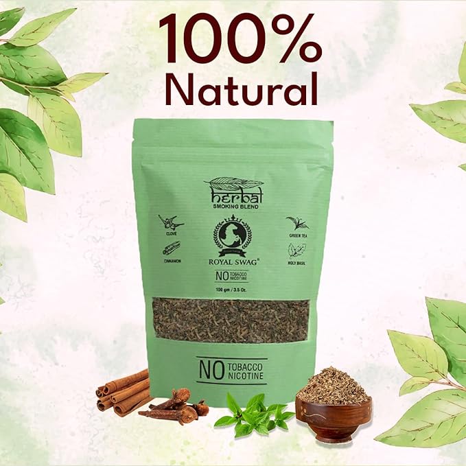 Tobacco & Nicotine Free Smoking Mixture With 100% Natural Herbal Smoking Blend 1 Pack - 100gm With Wooden Pipe