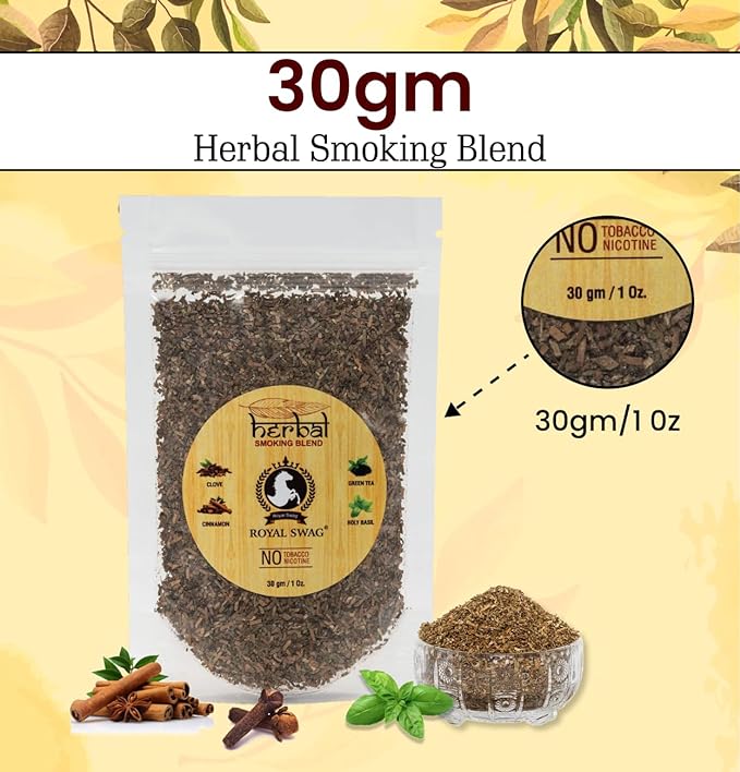 Tobacco & Nicotine Free Smoking Mixture With 100% Natural Herbal Smoking Blend 1 Pack (1 oz/ 30g) With Wooden Steel Pipe