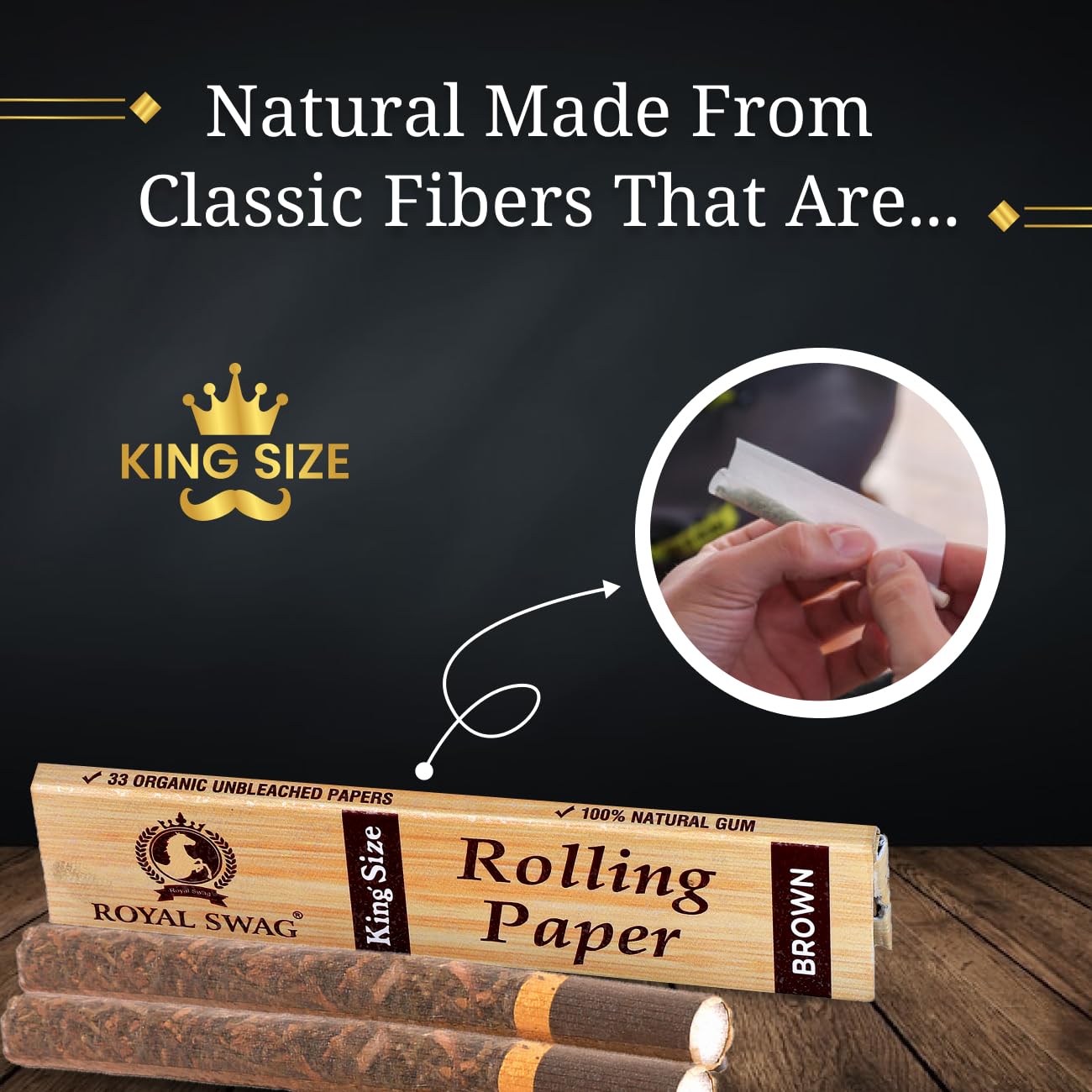 King Size Smoking Rolling Papers | Premium Brown Unbleached Paper | Pack Of 5 Each Pack has 33 Leaf| 165 Rolling Papers