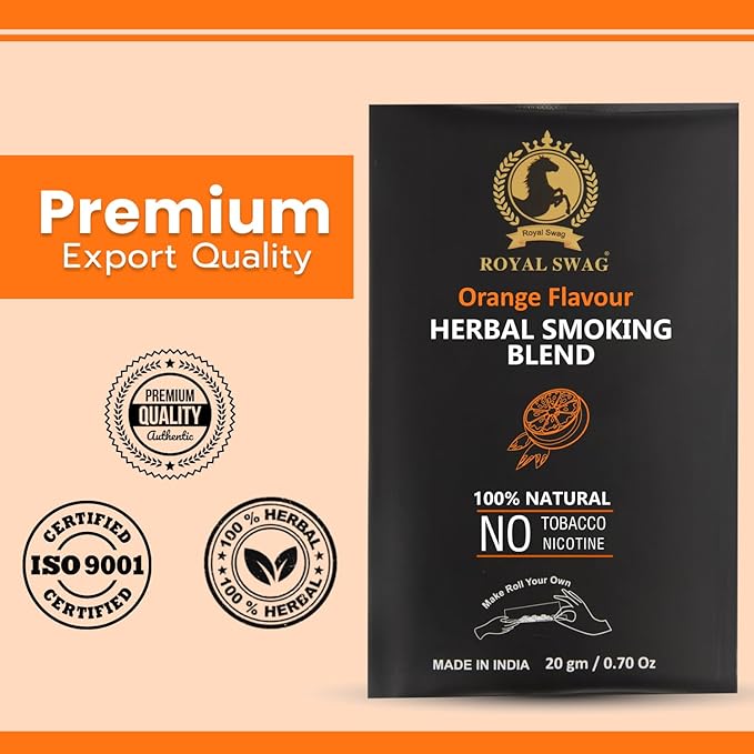100% Tobacco Free & Nicotine Free Ayurvedic Herbal Smoking Mixture Blend 20 gram - Orange Flavor | Perfect for RYO Make Your Own Roll