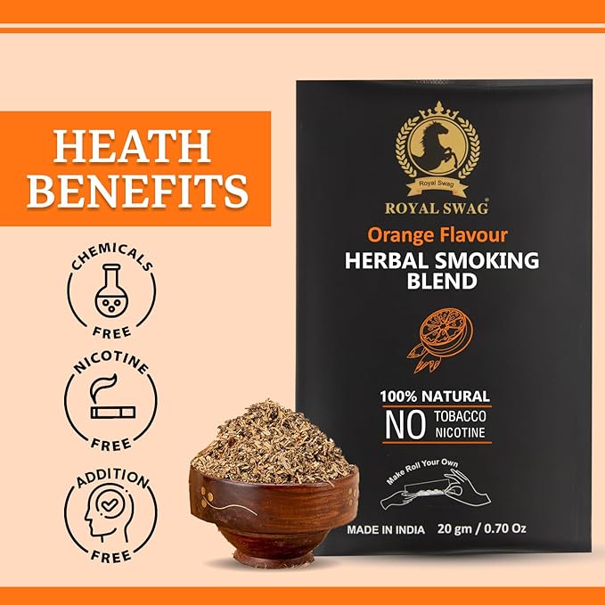 100% Tobacco Free & Nicotine Free Ayurvedic Herbal Smoking Mixture Blend 20 gram - Orange Flavor | Perfect for RYO Make Your Own Roll