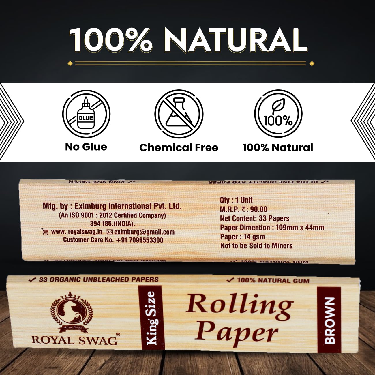 King Size Smoking Rolling Papers | Premium Brown Unbleached Paper | Pack Of 5 Each Pack has 33 Leaf| 165 Rolling Papers