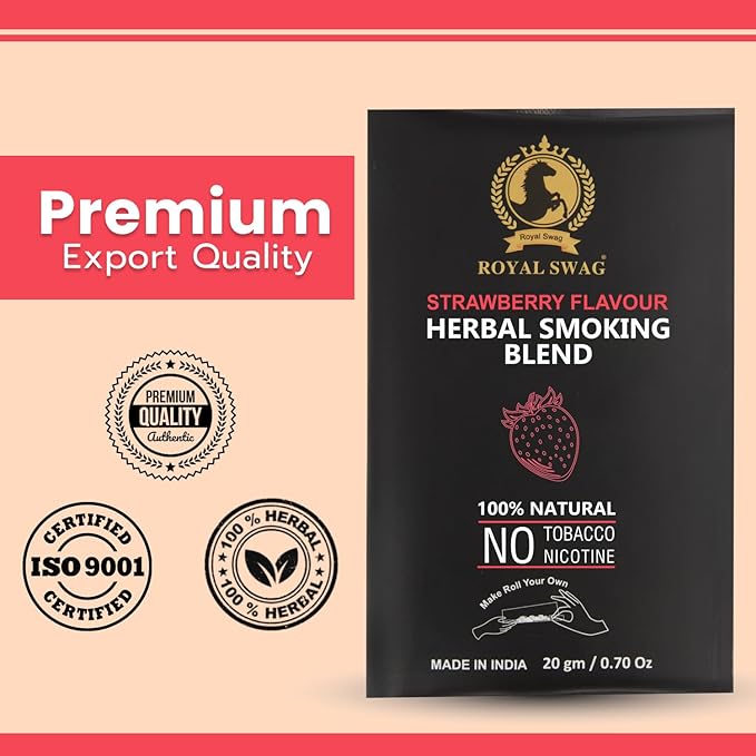 100% Tobacco Free & Nicotine Free Ayurvedic Herbal Smoking Mixture Blend 20 gram - Strawberry Flavor | Perfect for RYO Make Your Own Roll