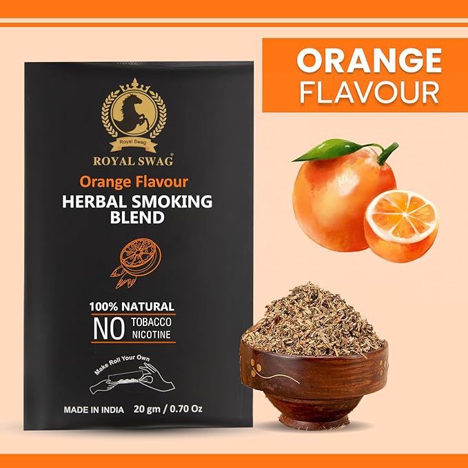 100% Tobacco Free & Nicotine Free Ayurvedic Herbal Smoking Mixture Blend 20 gram - Orange Flavor | Perfect for RYO Make Your Own Roll