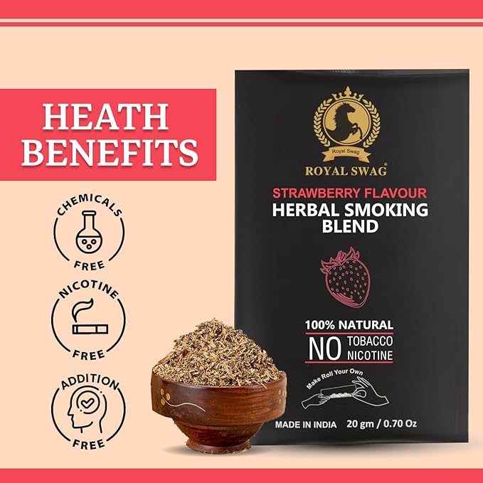 100% Tobacco Free & Nicotine Free Ayurvedic Herbal Smoking Mixture Blend 20 gram - Strawberry Flavor | Perfect for RYO Make Your Own Roll