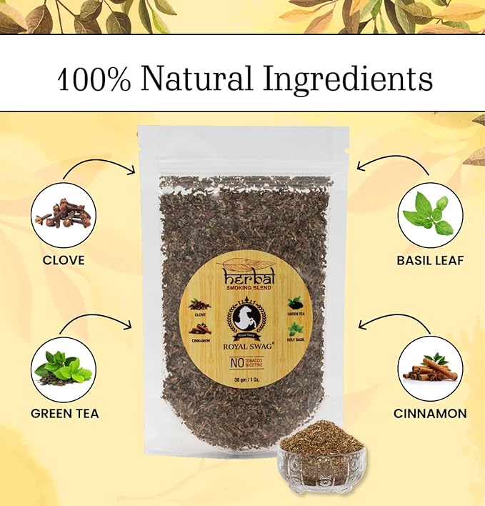 Tobacco & Nicotine Free Smoking Mixture With 100% Natural Herbal Smoking Blend 1 Pack (1 oz/ 30g) With Wooden Steel Pipe