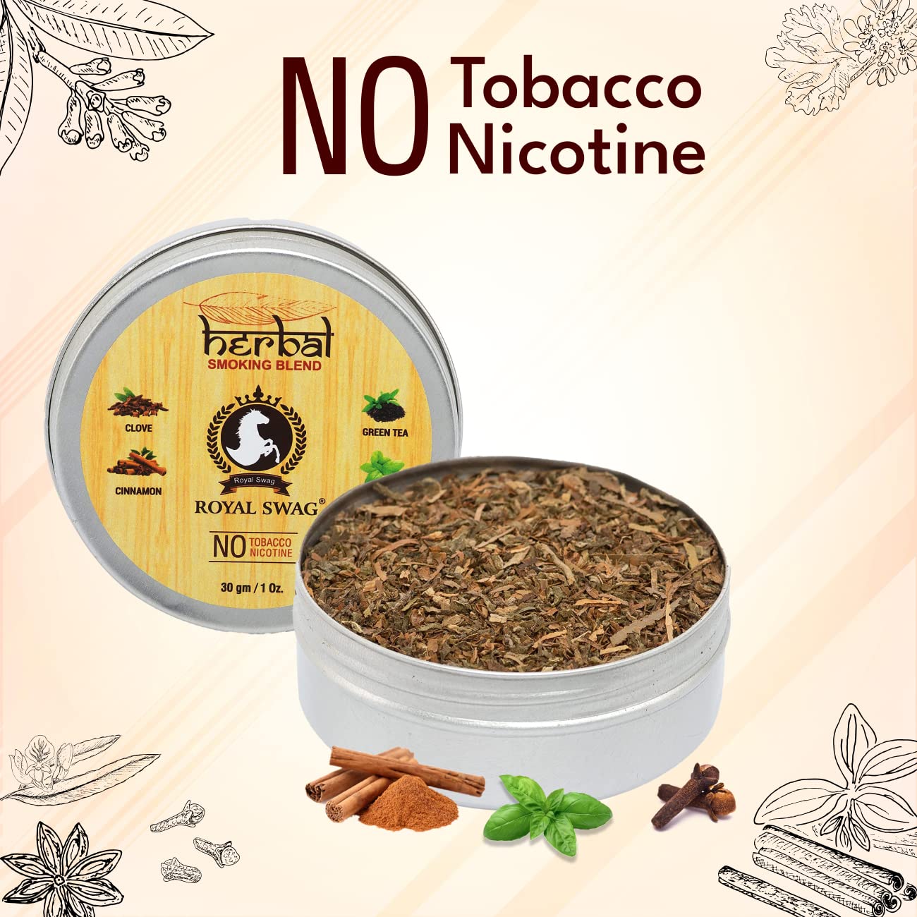 100% Tobacco-Free & Nicotine-Free Smoking Mixture With 100% Natural & Ayurvedic Herbal Smoking Blend 1 Pack (1 oz/ 30g) With Wooden Pipe Antique | Helps To Quit Smoking (Smoking Cessation)
