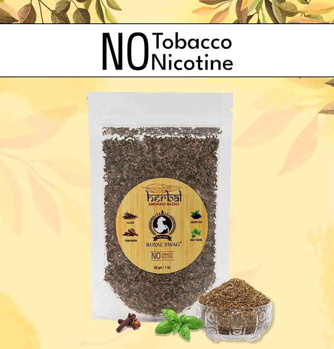 Tobacco & Nicotine Free Smoking Mixture With 100% Natural Herbal Smoking Blend 1 Pack (1 oz/ 30g) With Wooden Steel Pipe