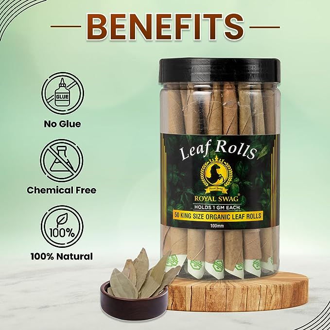 100% Tobacco-Free & Nicotine-Free Smoking Mixture 100% Natural Herbal Smoking Blend 1 Pack (1 oz/ 30g Can) With 100 MM King Size Tendu Palm Leaf Rolls Ready to Use Cones Jar Of 50 Pcs Pack