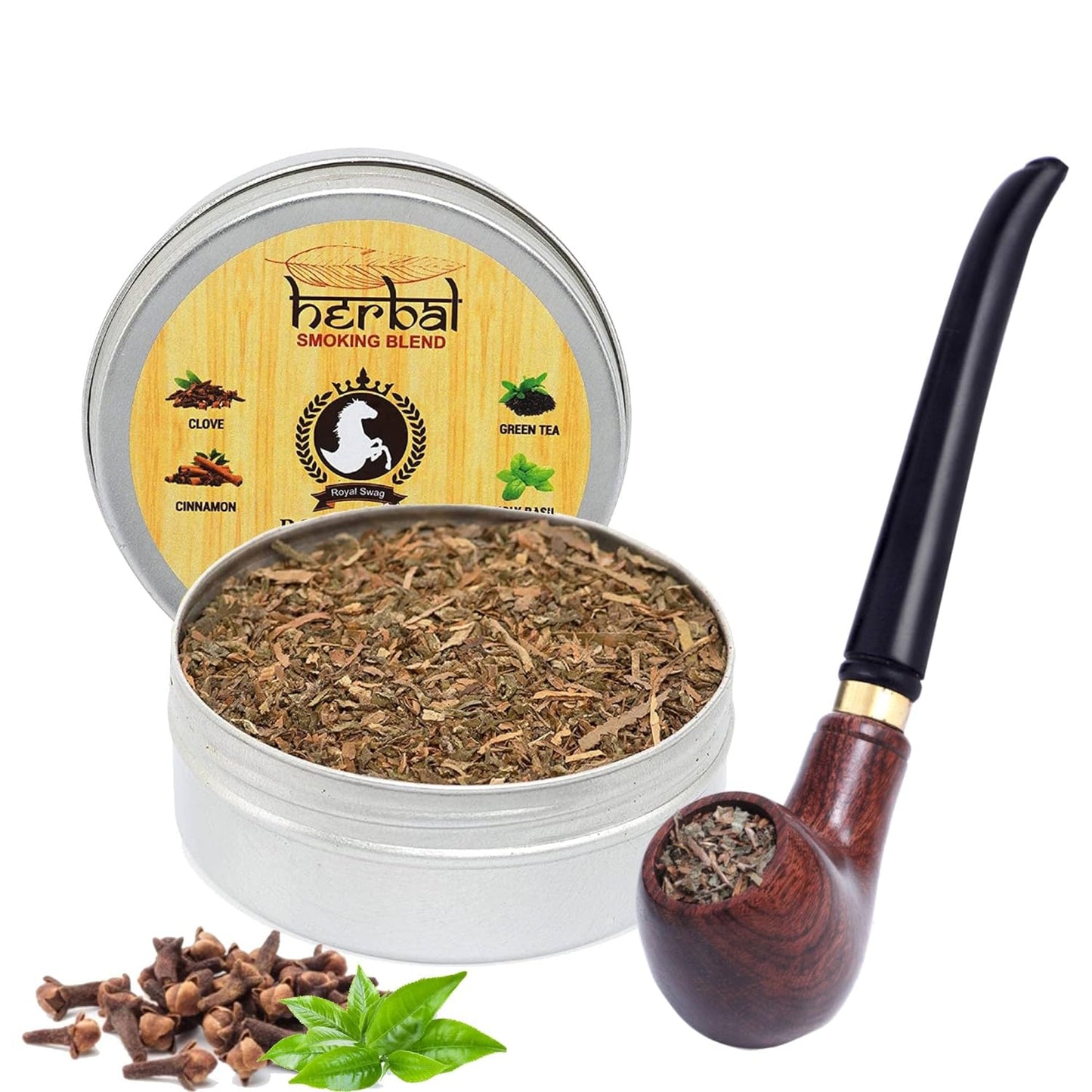 100% Tobacco-Free & Nicotine-Free Smoking Mixture With 100% Natural & Ayurvedic Herbal Smoking Blend 1 Pack (1 oz/ 30g) With Wooden Brown Pipe|Helps To Quit Smoking (Smoking Cessation)