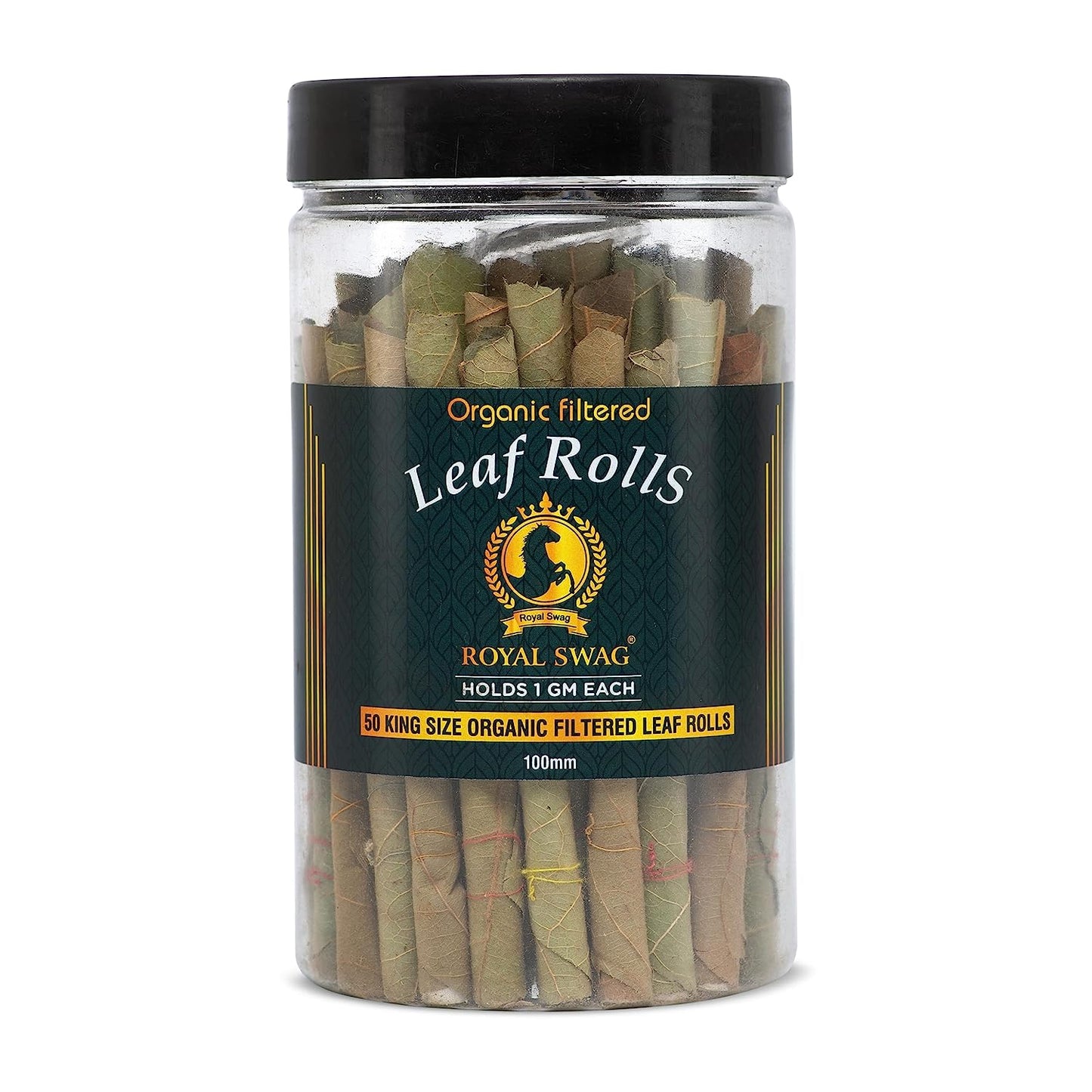Natural Tendu Leaves Ready To Use Leaf Roll Cones With Filter(Jar Of 50 Rolls)