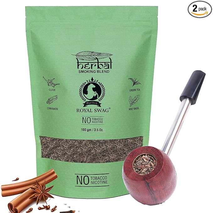 Tobacco & Nicotine Free Smoking Mixture With 100% Natural Herbal Smoking Blend 1 Pack - 100gm With Wooden Steel Pipe
