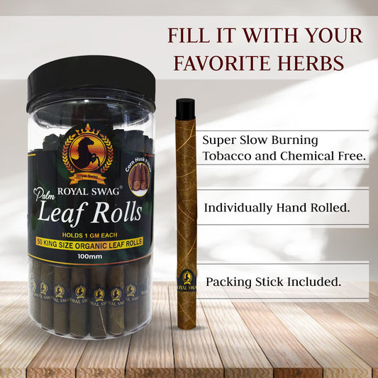 King Size Pre Roll Palm Leaf Cones(Corn Husk Filter) 50 Pcs with 1 Filling Stick