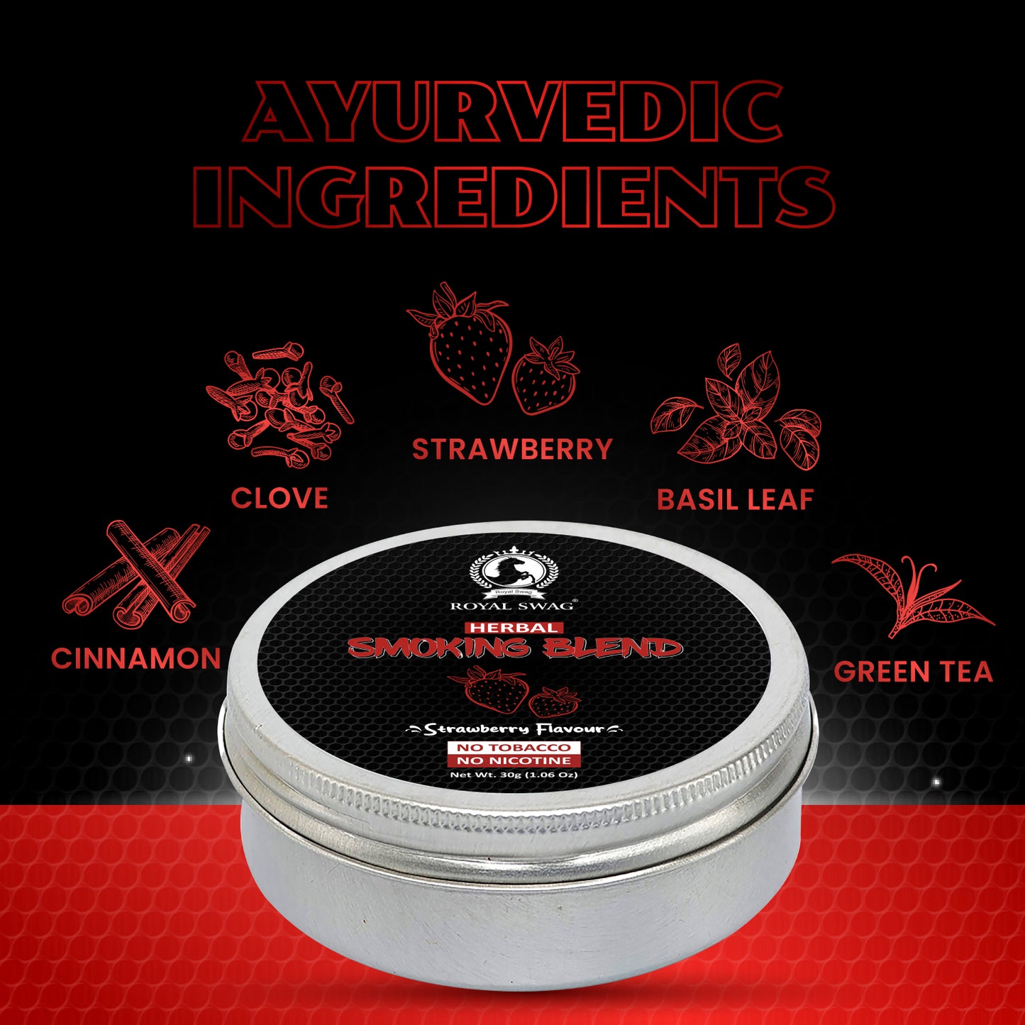 Ayurvedic Herbal Mixture Smoking Blend SRAWBERRY FLAVOUR (30 g/1.0 oz Container)