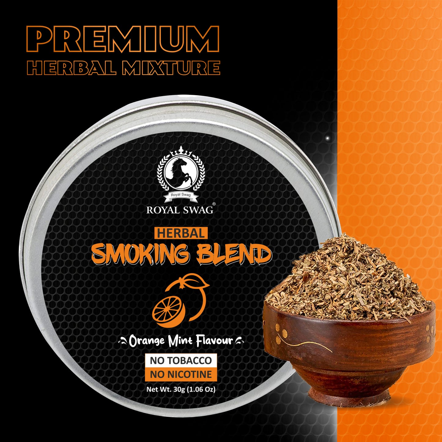 Ayurvedic Herbal Mixture Smoking Blend ORANGE MINT FLAVOUR (30 g/1.0 oz Container)