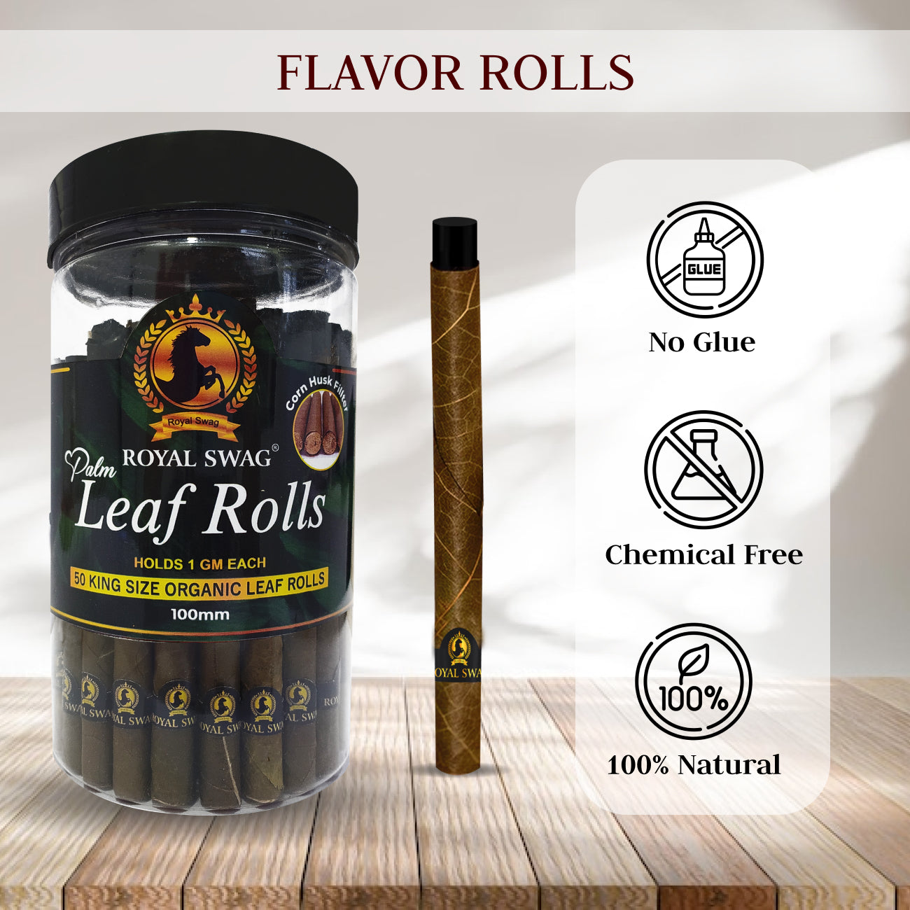 King Size Pre Roll Palm Leaf Cones(Corn Husk Filter) 50 Pcs with 1 Filling Stick