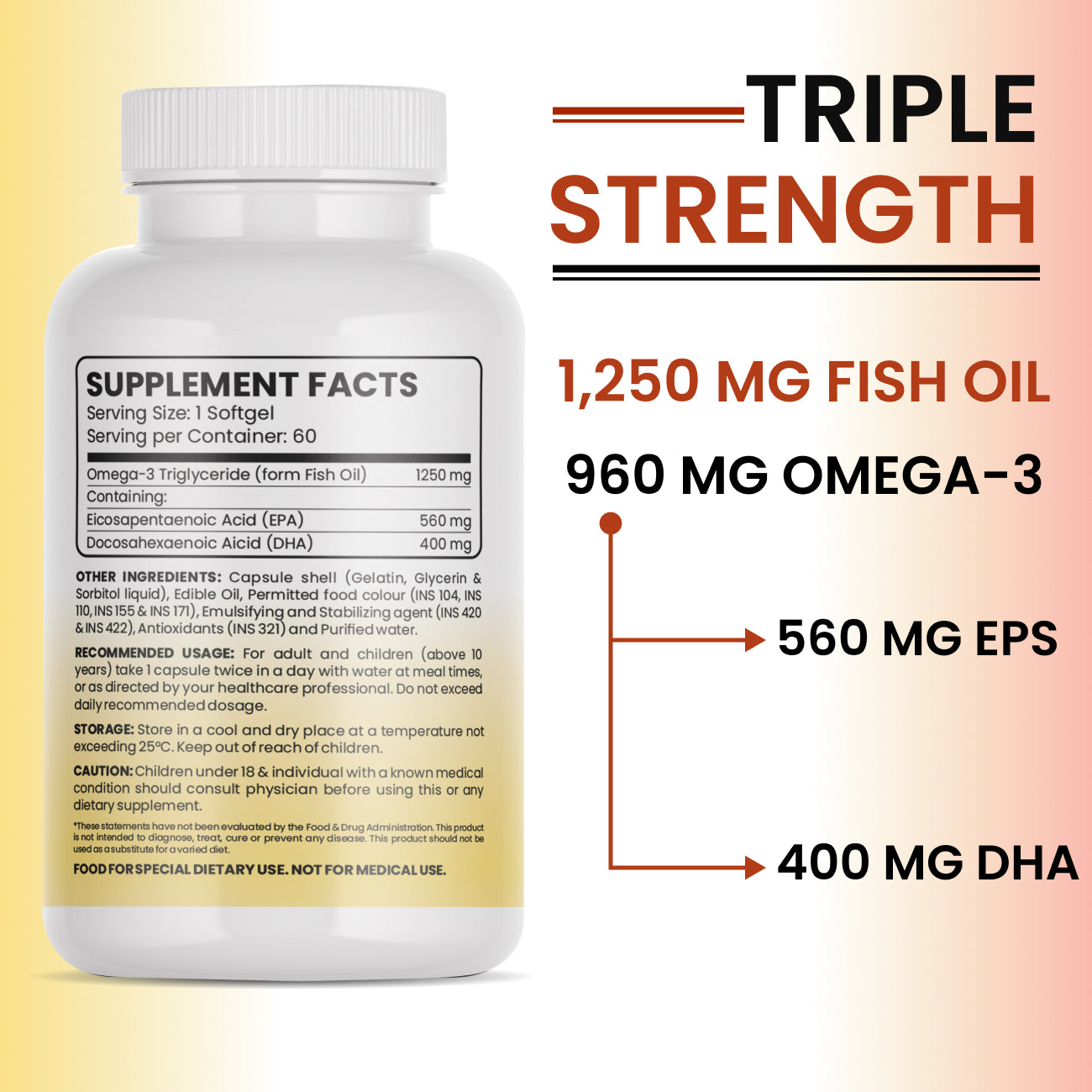 Omega 3 Fish Oil Tablets - High Potency - 60 Pcs pack