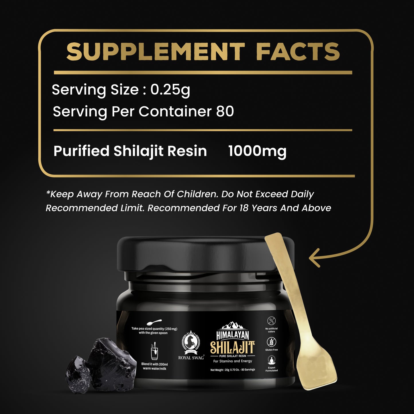 Pure Himalayan Shilajit Resin For Men and Women 20 gram With 1 Serving Spoon
