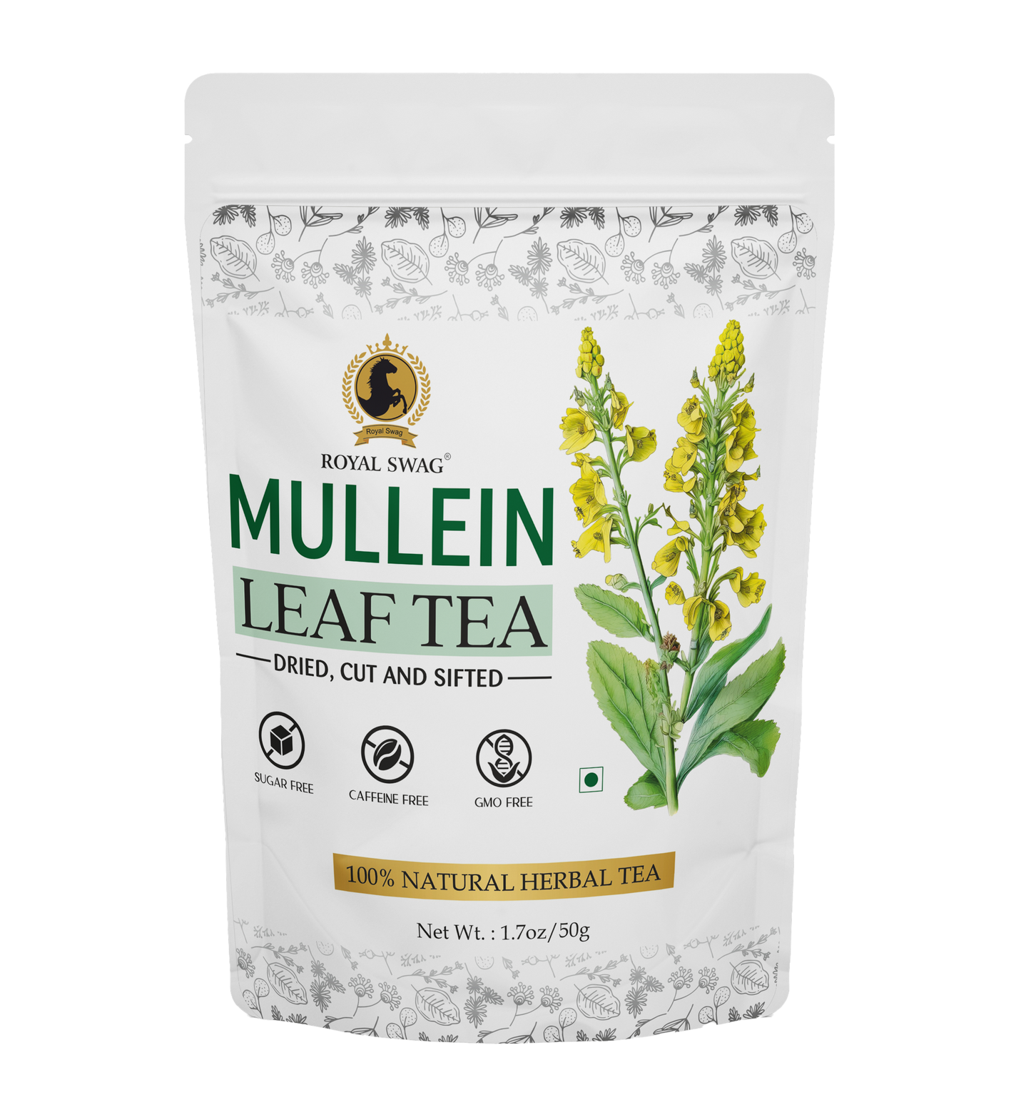 100% Pure and Natural Premium Mullein Leaf Tea 50 gram Pack | Non-GMO, Caffeine Free and Sugar Free