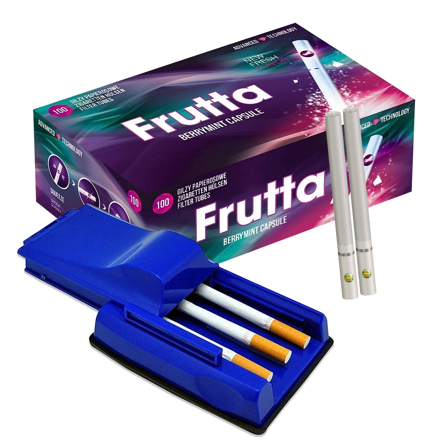 Roll Your Own Kit - Tripple Cigarette Tube Injector Manual Hand Maker Cigarette Machine With Premium King Size 84 mm Filter Empty Cigarettes Frutta Tubes 100Pc