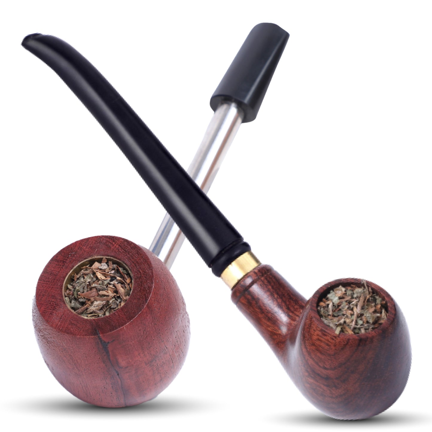 Combo OF Tobacco Wood & Steel Wooden Smoking Pipe Smoke Durable Hard Wood Material Wooden