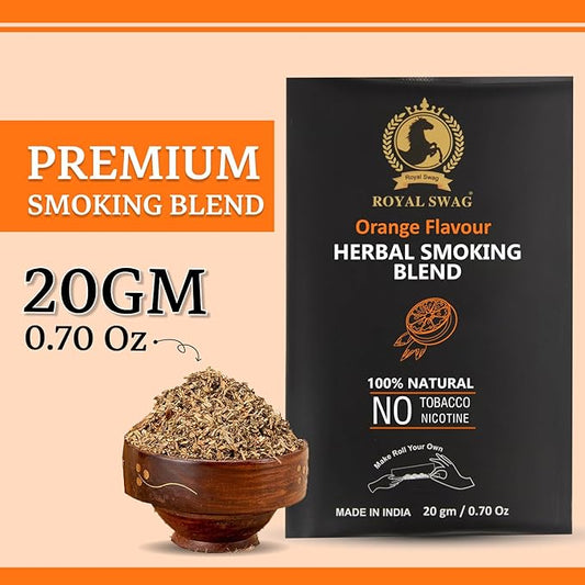 100% Tobacco Free & Nicotine Free Ayurvedic Herbal Smoking Mixture Blend 20 gram - Orange Flavor | Perfect for RYO Make Your Own Roll theroyalswag