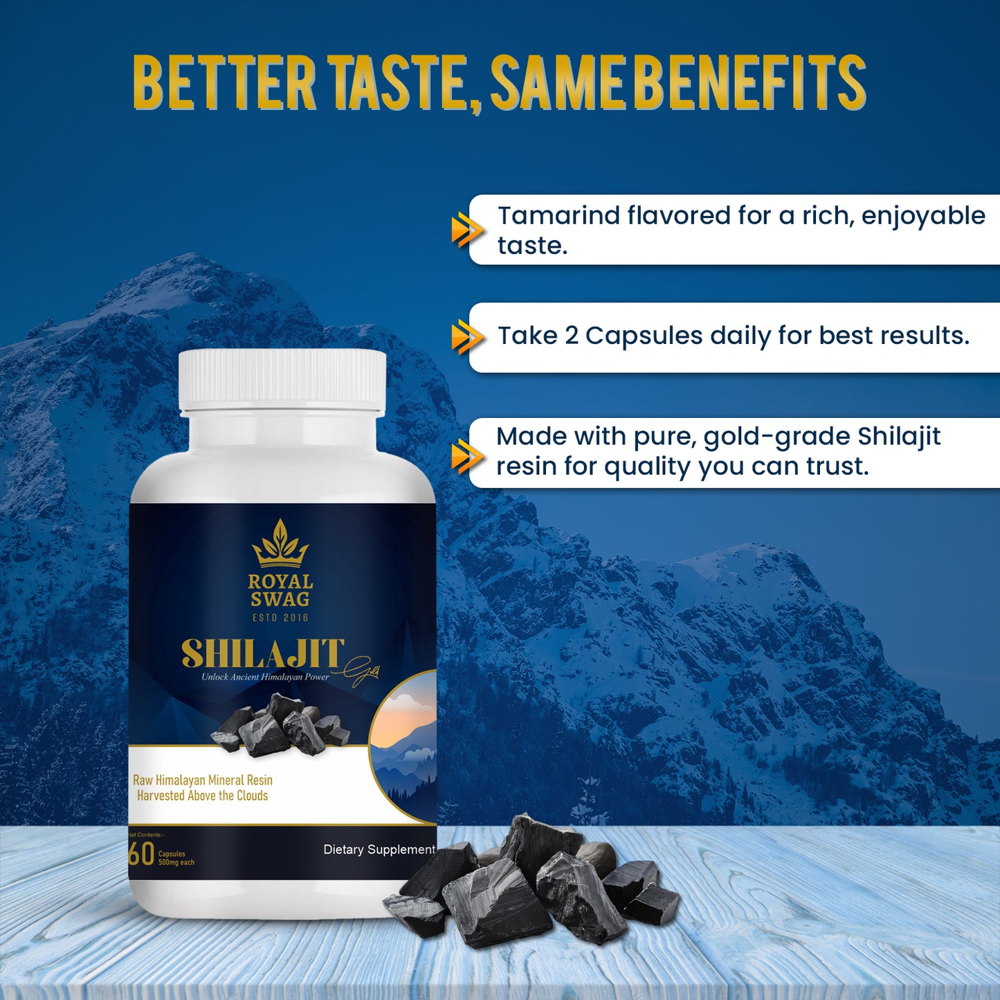 ROYAL SWAG Shilajit Capsules for Men – 60 Capsules | Pure Himalayan Shilajit | Energy, Stamina & Vitality Support