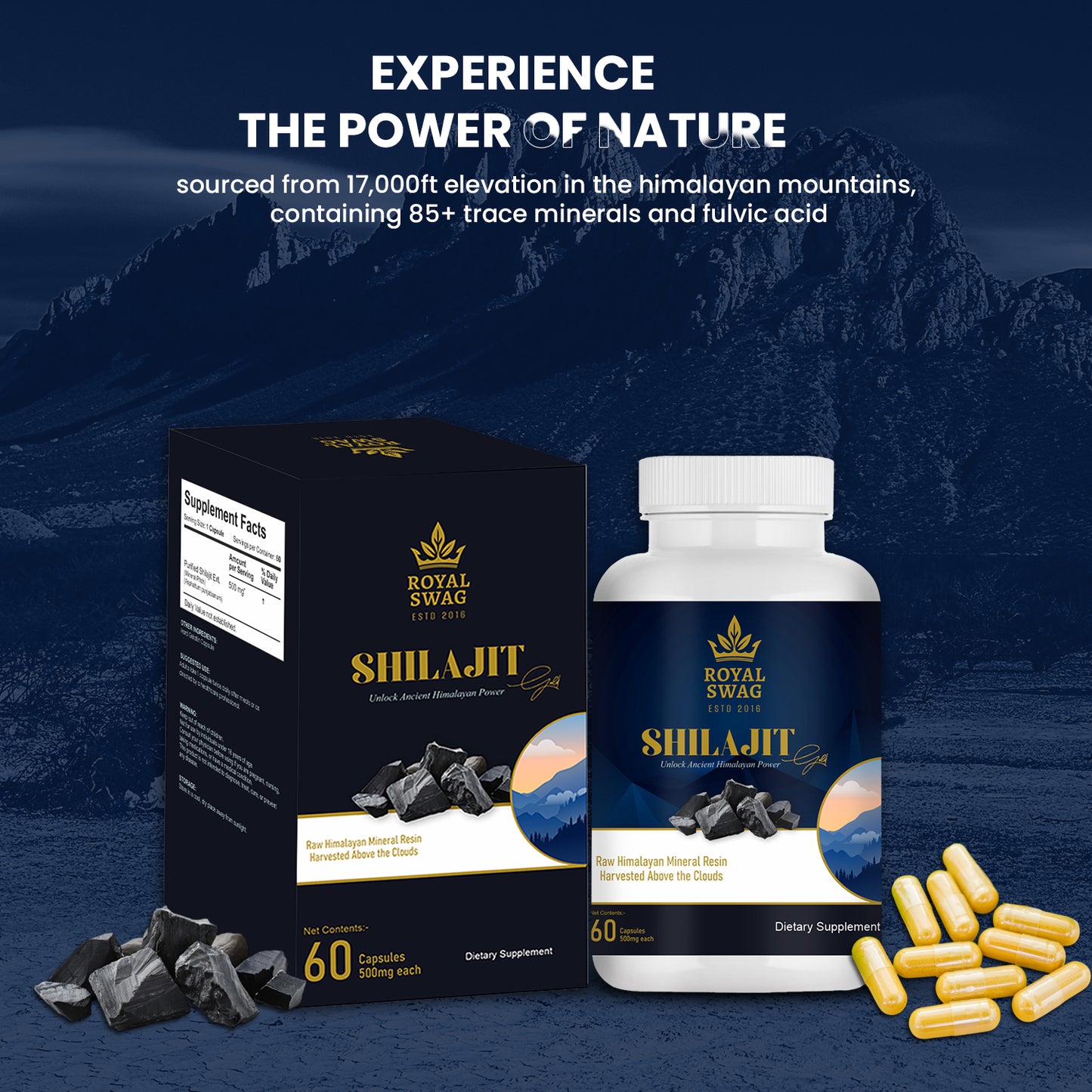 ROYAL SWAG Shilajit Capsules for Men – 60 Capsules | Pure Himalayan Shilajit | Energy, Stamina & Vitality Support