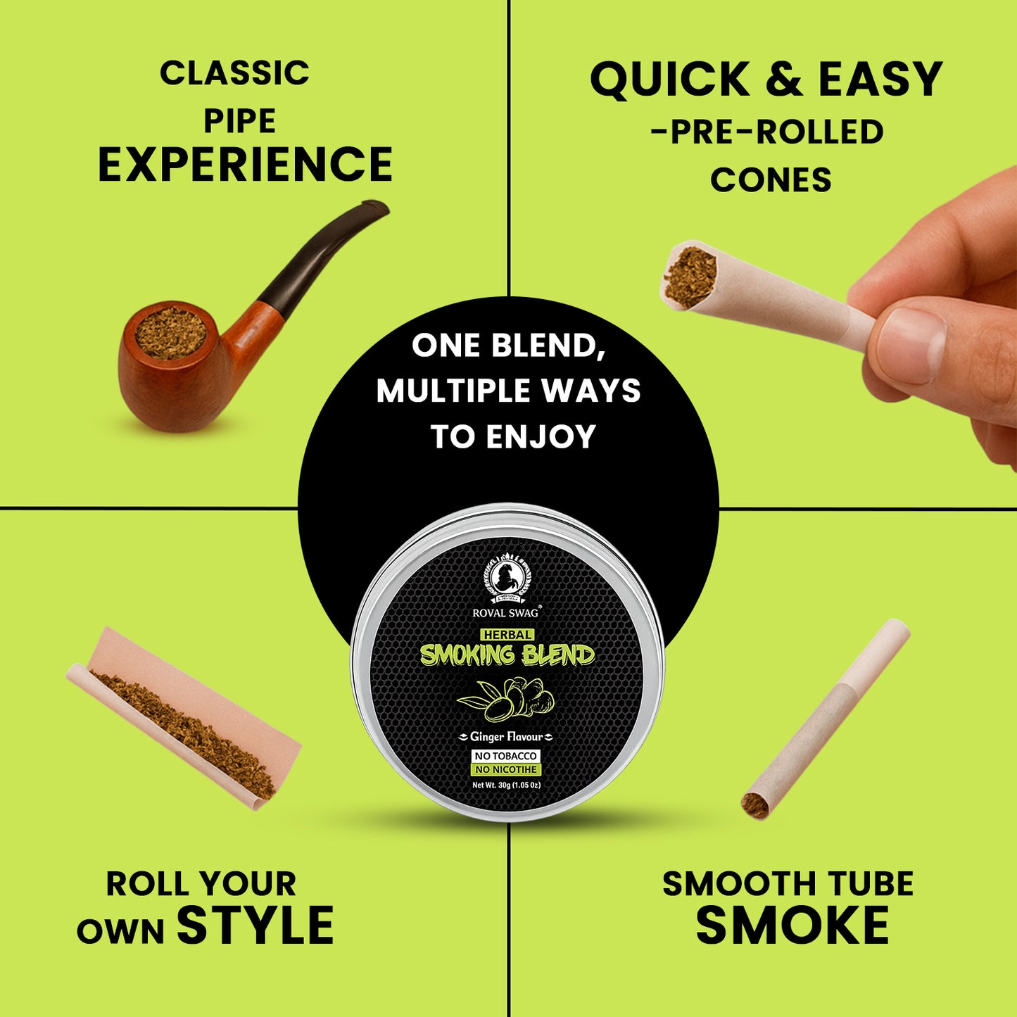 Ayurvedic Herbal Mixture Smoking Blend GINGER FLAVOUR (30 g/1.0 oz Container)