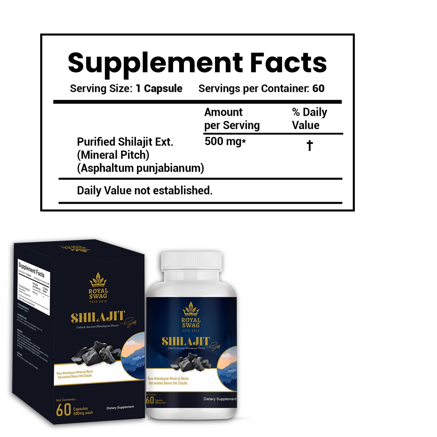 ROYAL SWAG Shilajit Capsules for Men – 60 Capsules | Pure Himalayan Shilajit | Energy, Stamina & Vitality Support