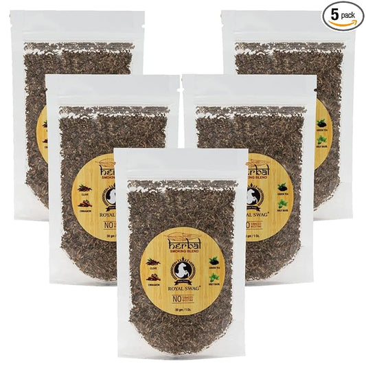 100% Natural Ayurvedic Herbal Smoking Organic Mix | Tobacco & Nicotine Free Mixture Blend Pack of 5 (30g x 5 Pc = 150 Grams) theroyalswag