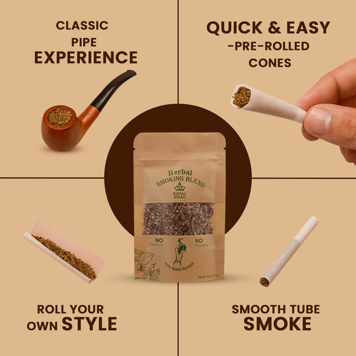 Royal Swag Holy Basil Herbal Smoking Mixture Blend – Tulsi Herbal Smoke Mix, Tobacco-Free, Nicotine-Free -Pack of 2 (Each 10 gm)