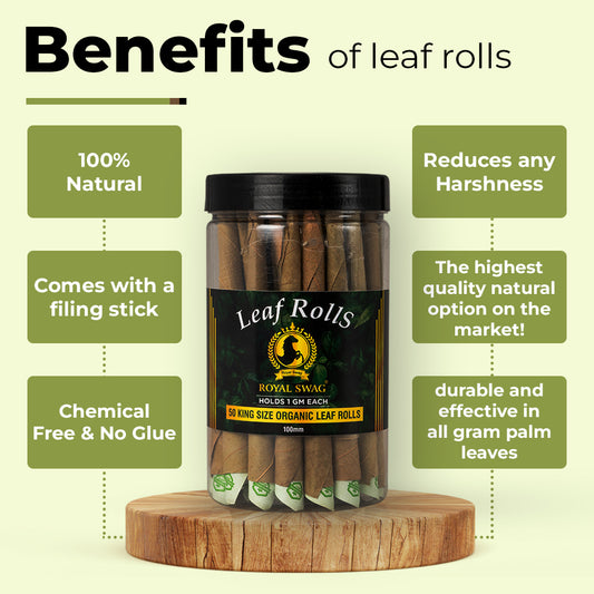 Royal Swag 100 MM King Size Leaf Rolls Ready to Use Cones Jar Of 50 Pcs Pack with 1 filling stick