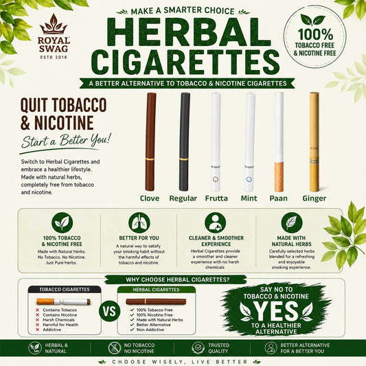 ROYAL SWAG Complete Sample Pack | Tobacco-Free & Nicotine-Free Herbal Collection | 6 Herbal Cigarette Flavours + Herbal Mix + Pre Rolled Cones + Lung Detox Tea Bags + 20ml Tar Out Syrup | Trial Pack