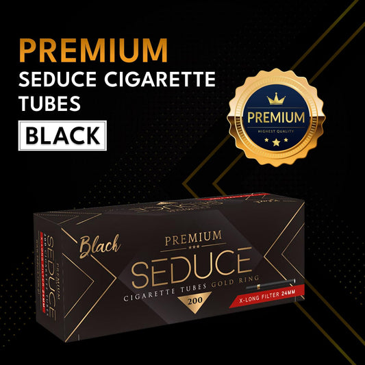 Seduce Premium - King Size Full 24 mm Filter Cigarette Tubes BLACK Gold Ring (15% Longer Tube Than Others Brands)- 200 Tubes Per Box
