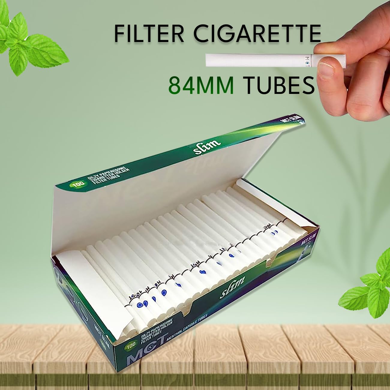 MCT Menthol Capsule Tube Click Filtertubes Long Size Full 20 mm Filter Cigarette Tubes - 100 Tubes Per Box