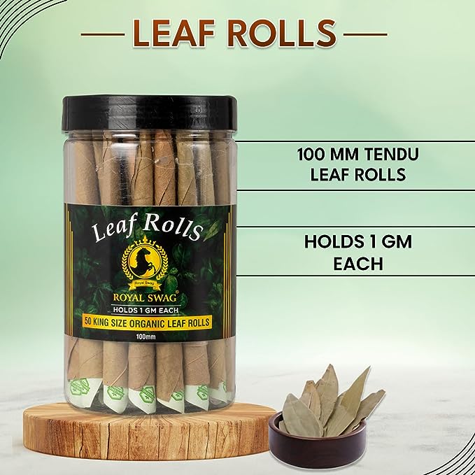 100% Tobacco-Free & Nicotine-Free Smoking Mixture 100% Natural Herbal Smoking Blend 1 Pack (1 oz/ 30g Can) With 100 MM King Size Tendu Palm Leaf Rolls Ready to Use Cones Jar Of 50 Pcs Pack