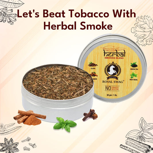 100% Tobacco-Free & Nicotine-Free Smoking Mixture With 100% Natural & Ayurvedic Herbal Smoking Blend 1 Pack (1 oz/ 30g) With Wooden Pipe BROWN | Helps To Quit Smoking (Smoking Cessation)