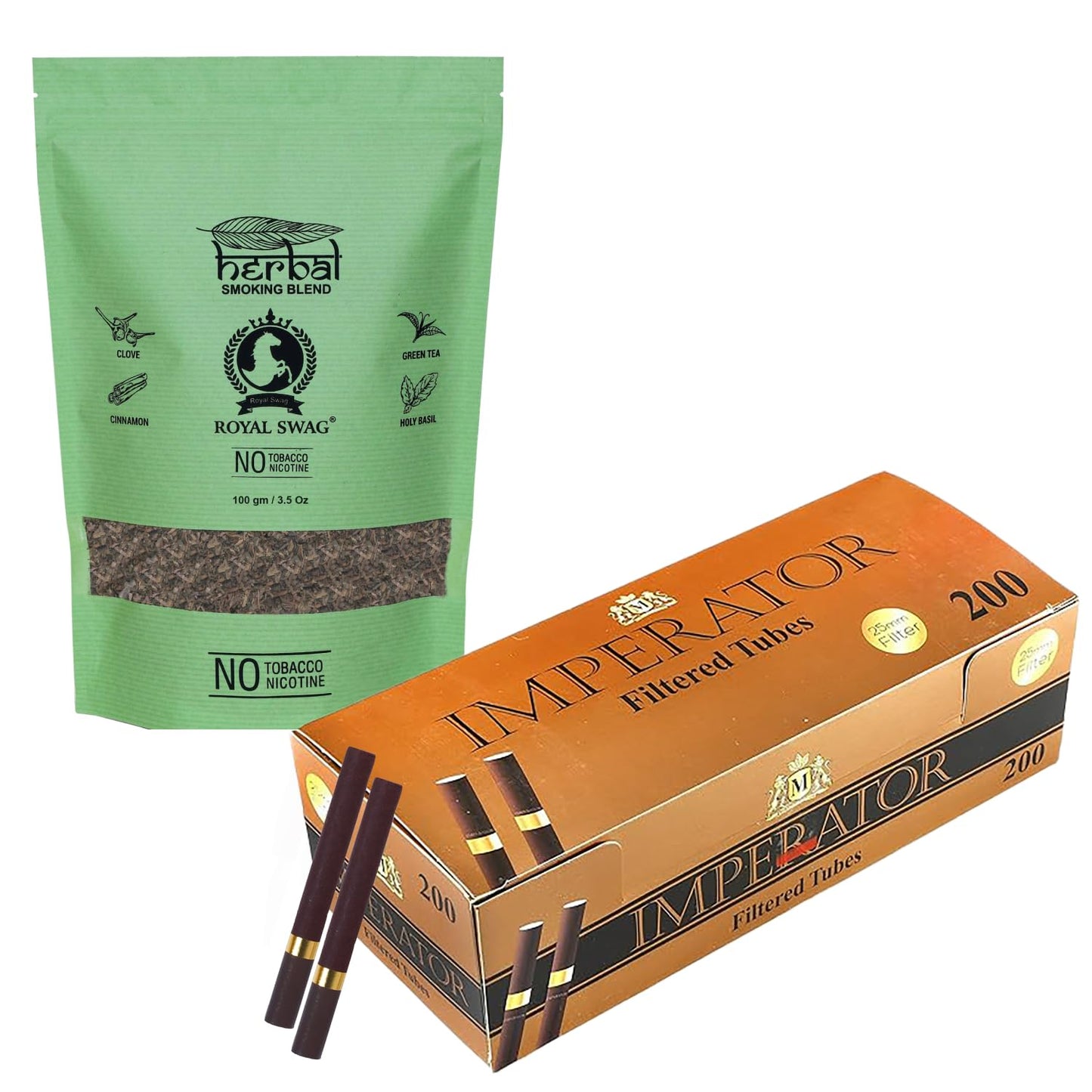 Royal Swag Combo Pack Of Herbal Mixture 100 gram With Cigarette Tube BROWN 200 count - 100% Tobacco & Nicotine Free